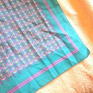 Nautical Ship And Anchor Pink Teal Scarf Italy 1960s 70s Vintage Headscarf